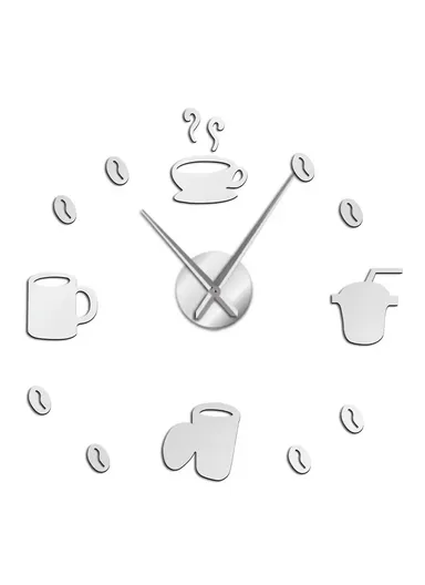 120cm 3D DIY Frameless Acrylic Coffee Machine Silent Wall Clock, Battery Power Clock for Living Room, Office, Bedroom Room &amp; Decoration - Silver