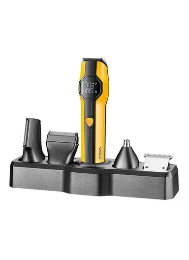 13-in-1 Professional Rechargeable Cordless Shaving Machine Set with Stainless Steel Blades, Adjustable Taper Lever Hair Clipper with LED Display &amp; USB-C Charging V-173 – Yellow 