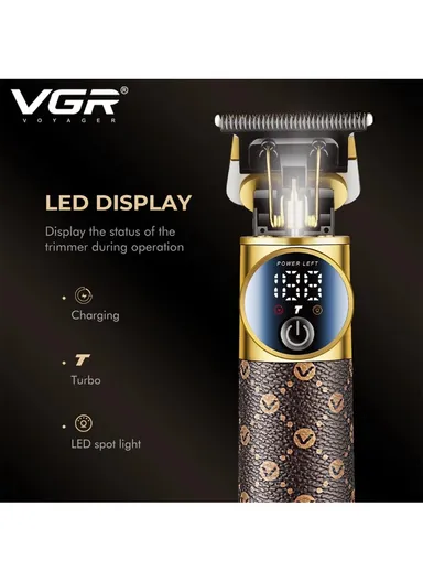 Professional Rechargeable Cordless Hair Clipper With LED Display V-942 - Brown