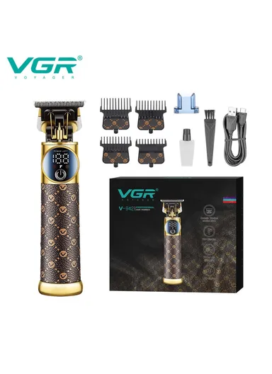 Professional Rechargeable Cordless Hair Clipper With LED Display V-942 - Brown