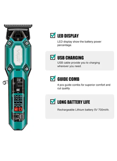 Professional Rechargeable Cord/Cordless Hair Trimmer With LED Display V-900