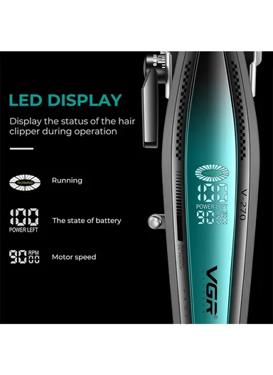 Professional Rechargeable Cord/cordless Ceramic Blades Hair Clipper With LED Display For Men V-270
