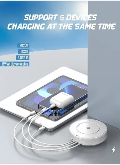 32W 5 In-1 Desktop Wireless Charging Station with 15W wireless + PD30W+ QC18W+2Auto-ID Fast charger AW003