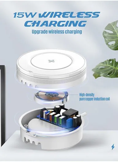 32W 5 In-1 Desktop Wireless Charging Station with 15W wireless + PD30W+ QC18W+2Auto-ID Fast charger AW003