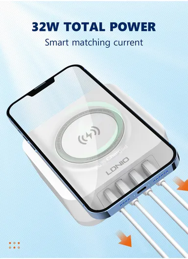 32W 5 In 1 Desktop Wireless Charging Station with 15W Wireless + PD30W+ QC18W+2Auto-ID Fast charger AW004