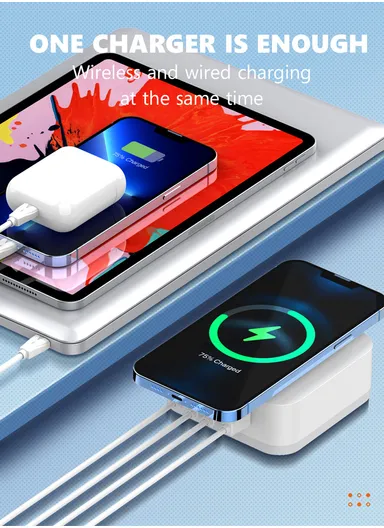 32W 5 In 1 Desktop Wireless Charging Station with 15W Wireless + PD30W+ QC18W+2Auto-ID Fast charger AW004