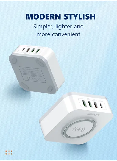 32W 5 In 1 Desktop Wireless Charging Station with 15W Wireless + PD30W+ QC18W+2Auto-ID Fast charger AW004