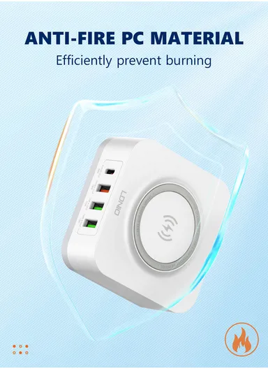 32W 5 In 1 Desktop Wireless Charging Station with 15W Wireless + PD30W+ QC18W+2Auto-ID Fast charger AW004