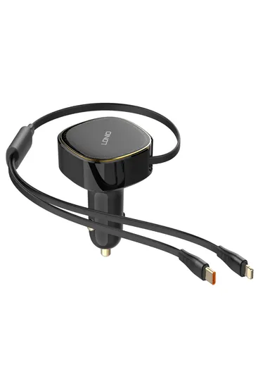 30W Ultra Fast Car Charger High Power Single Built-in Wired Type-C &amp; Lightning Fast Charging C107 - Black