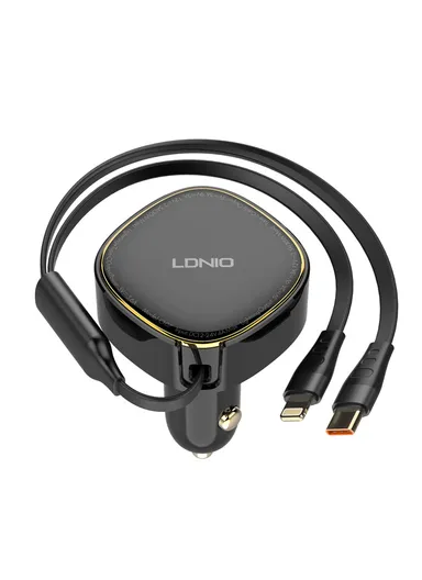 30W Ultra Fast Car Charger High Power Single Built-in Wired Type-C &amp; Lightning Fast Charging C107 - Black