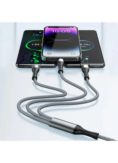 1.2M 100W 3in1 Fast Charging Data Cable Type-C to iP/Type-C/Micro USB LC94C