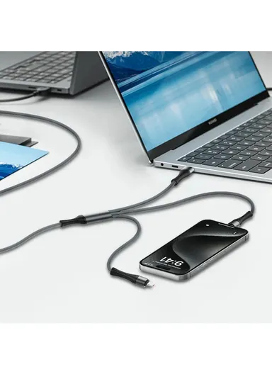 1.2M 100W 3in1 Fast Charging Data Cable Type-C to iP/Type-C/Micro USB LC94C