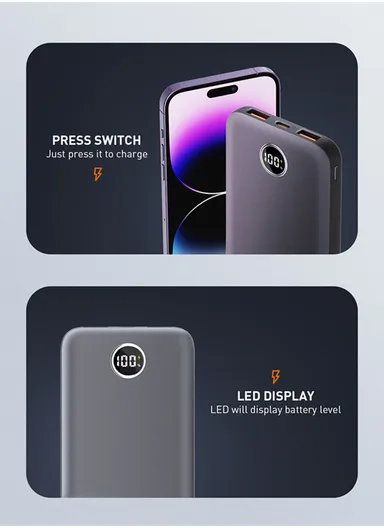 10000mAh Ultra Slim Power Bank With LED Digital Display Travel Phone Power Banks Dual USB Fast Portable Charger PQ10