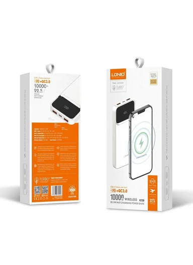 10000mAh Ultra Slim Power Bank with Wireless Charging, LED Digital Display, Travel Phone Power Banks Dual USB Fast Portable PQ11