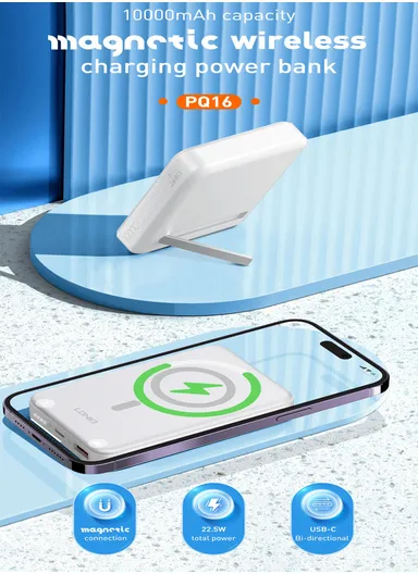 10000mAh Magnetic Wireless Mini Portable Charger Power Bank, With invisible Stand, Battery Pack Powerbank PQ16