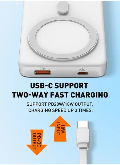 10000mAh Magnetic Wireless Mini Portable Charger Power Bank, with Invisible Stand &amp; LED Display, Battery Pack Powerbank PQ17