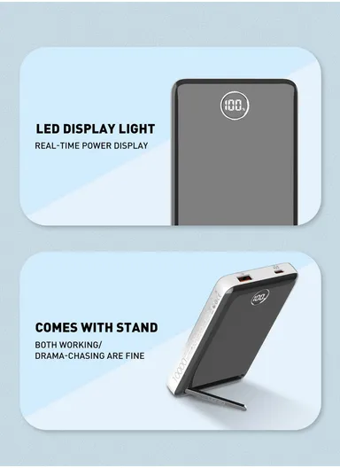 10000mAh Magnetic Wireless Mini Portable Charger Power Bank, with Invisible Stand &amp; LED Display, Battery Pack Powerbank PQ17