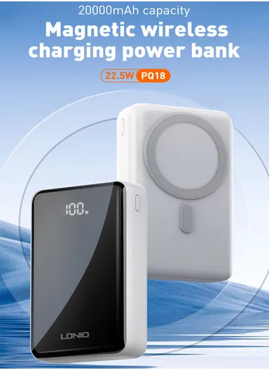 20000mAh Magnetic Wireless Mini Portable Charger Power Bank, with Invisible Stand &amp; LED Display, Battery Pack Powerbank PQ18