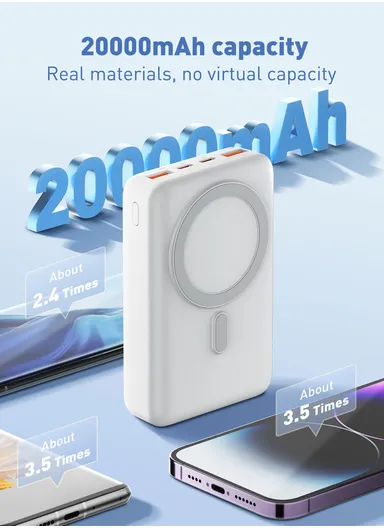 20000mAh Magnetic Wireless Mini Portable Charger Power Bank, with Invisible Stand &amp; LED Display, Battery Pack Powerbank PQ18