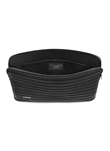 15" Leather Laptop Bag with Built-in Strap, Main Compartment &amp; Convenient Inner Pockets Secure B02-1 - Black