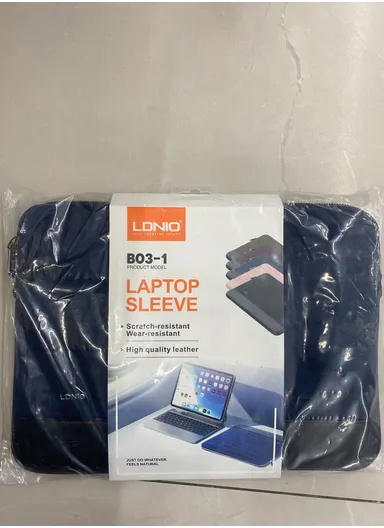 15" Leather Laptop Bag with Built-in Strap, Main Compartment &amp; Convenient Inner Pockets Secure B03-1 - Blue