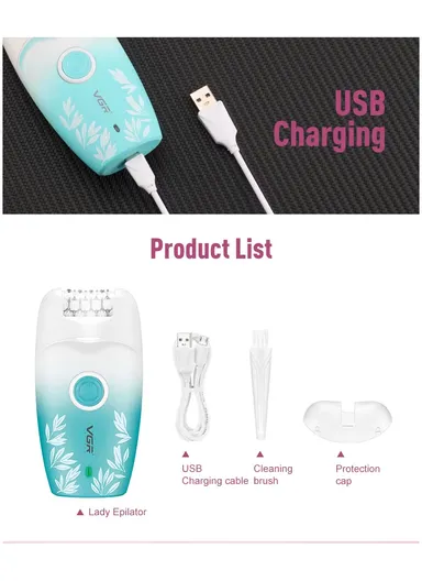 Lady Epilator with 18 Tweezers, 2-Speed Settings &amp; USB Charging V-738