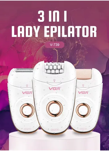 3-in-1 Rechargeable Lady Epilator with Shaver, Callus Remover &amp; 2-Speed Settings V-739