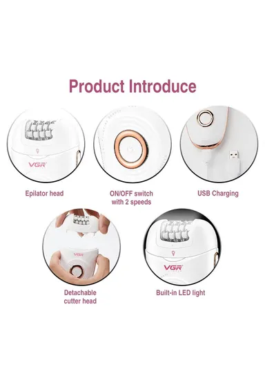 3-in-1 Rechargeable Lady Epilator with Shaver, Callus Remover &amp; 2-Speed Settings V-739