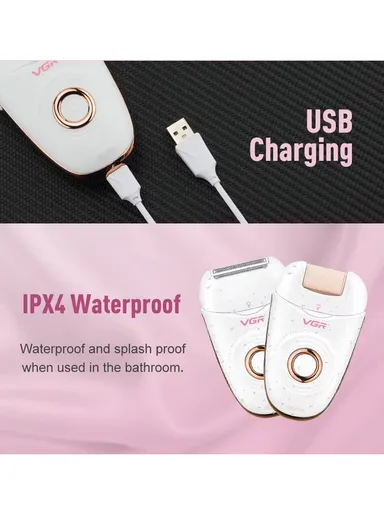 3-in-1 Rechargeable Lady Epilator with Shaver, Callus Remover &amp; 2-Speed Settings V-739
