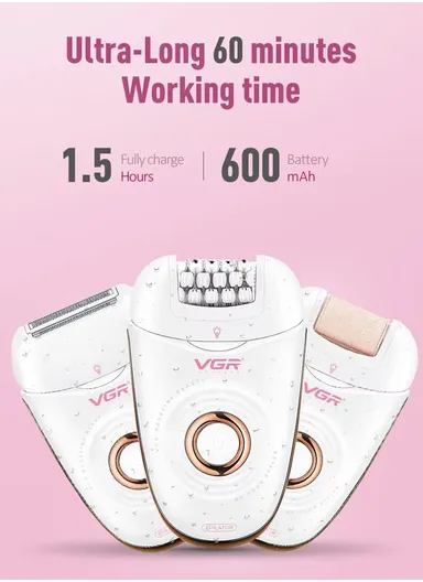3-in-1 Rechargeable Lady Epilator with Shaver, Callus Remover &amp; 2-Speed Settings V-739