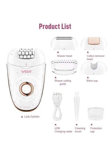 3-in-1 Rechargeable Lady Epilator with Shaver, Callus Remover &amp; 2-Speed Settings V-739
