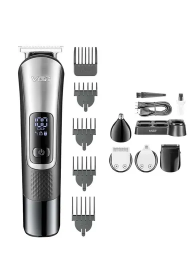 Professional Rechargeable Cordless Hair Clipper with Stainless Steel Blades &amp; LED Display V-111 – Dark Grey