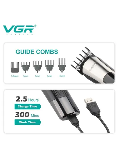 Professional Rechargeable Cordless Hair Clipper with Stainless Steel Blades &amp; LED Display V-111 – Dark Grey