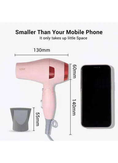 1000W Foldable Hair Dryer with 2 Speed Settings &amp; Tourmaline-Ionization Technology V-432