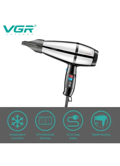 2000-2400W Professional Hair Dryer with 3 Heat, 2 Speed Settings &amp; Nozzle Attachments V-466