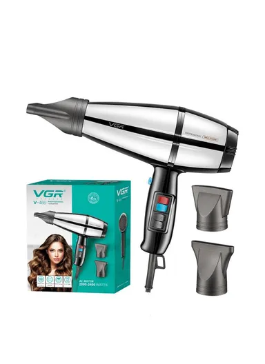 2000-2400W Professional Hair Dryer with 3 Heat, 2 Speed Settings &amp; Nozzle Attachments V-466