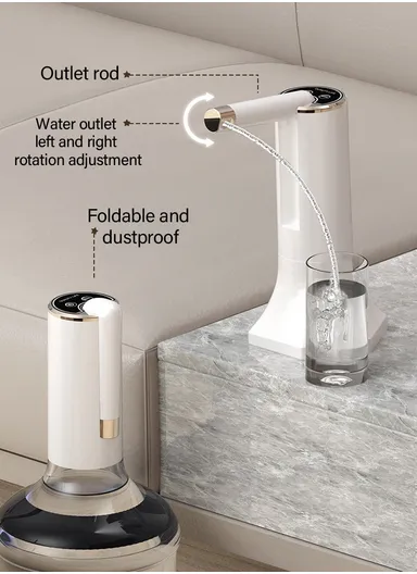 4W Portable Electric Folding Water Pump With Dual-Purpose Design, 360° Rotating Outlet &amp; Charging Cable Ideal For Home, Office &amp; Travel (D16 x H22)cm - Gold