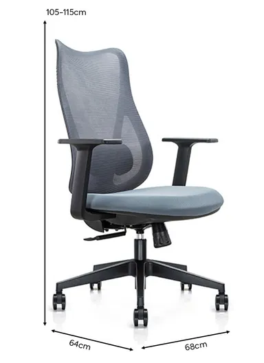 Ergonomic Office Chair, Desk Chair with High-Density Foam Sliding Seat, 3 Position Locking &amp; Height Adjustment 6235B (W64 x D68 x H118-128)cm - Grey