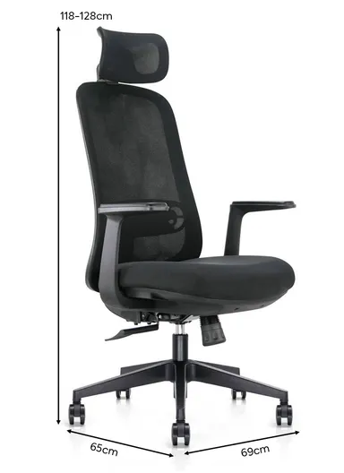 Comfortable Ergonomic Office Chair, Desk Chair with High-Density Foam Seat, 2 Position Locking Mechanism, Adjustable Height &amp; Headrest Adjustment 6232A (W65 x D69 x H118-128)cm - Black