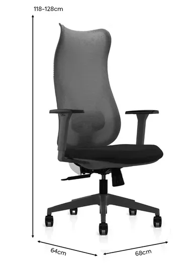 Ergonomic Office Chair, Desk Chair with High-Density Foam Sliding Seat, 3 Position Locking &amp; Height Adjustment 6235A (W64 x D68 x H118-128)cm - Black