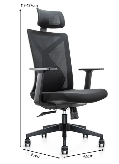 Comfortable Ergonomic Office Chair, Desk Chair with High-Density Foam Seat, Position Locking Mechanism, Adjustable Height &amp; Headrest Adjustment 6238A (W67 x D69 x H117-127)cm - Black