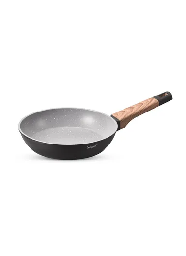 20cm Marble Coating Non-Stick Frying Pan With Wooden Handle - Black &amp; Grey