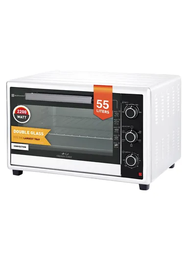 1800W 55L Electric Oven, Convection, Adjustable Temperature, Stainless Steel Heating &amp; 120-Minute Timer QCEO55DS/S