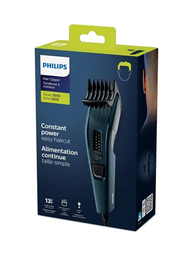 Philips Hair Clipper Series 3000 Corded Hair Clipper with 13 Length Settings and Stainless Steel Blades