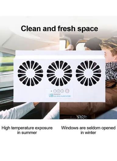 1200mAh 3500rpm Solar Car Fan, Front Rear Window Car Exhaust Fan Car Radiator Fan - Black