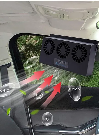 1200mAh 3500rpm Solar Car Fan, Front Rear Window Car Exhaust Fan Car Radiator Fan - Black