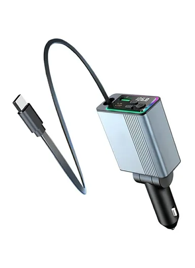 Bluetooth-compatible Car Charger FM Transmitter Fast Charging Adapter with Built-In PD 30W Extendable Type-C Cable C77 (L16 x W5.1)cm