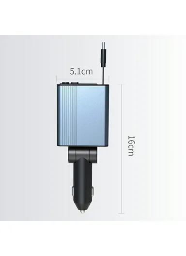 Bluetooth-compatible Car Charger FM Transmitter Fast Charging Adapter with Built-In PD 30W Extendable Type-C Cable C77 (L16 x W5.1)cm