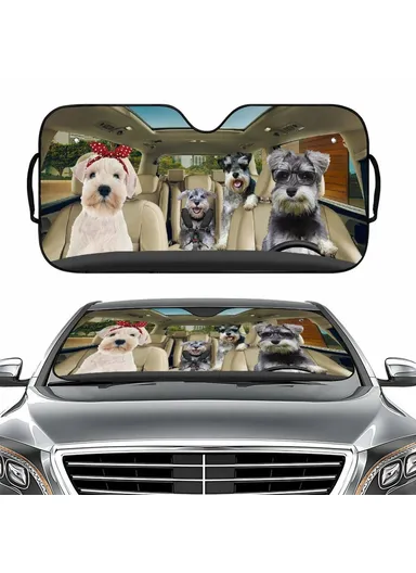 Universal Front Window Sunshield, Car UV Protection Windshield Sun Shade (L137 x W70)cm - Schnauzer
