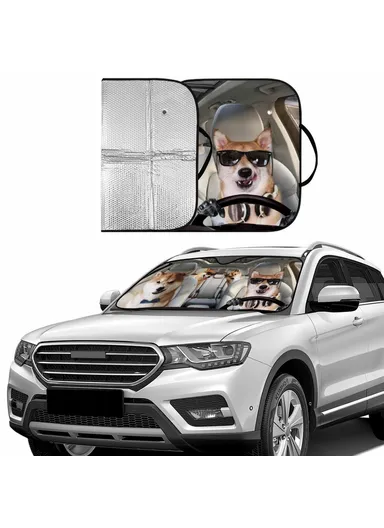 Universal Front Window Sunshield, Car UV Protection Windshield Sun Shade (L137 x W70)cm - Schnauzer